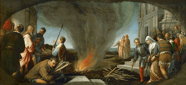 Young witch being led to the stake