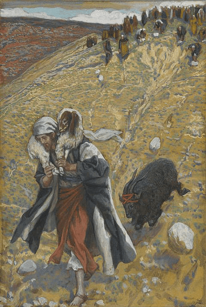 Stoning a scapegoat (Tissot)