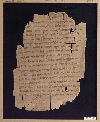 06. CRB-489px-Papyrus_with_fragments_of_the_Book_of_Genesis Book of Genesis fragment on papyrus (250-300 CE)