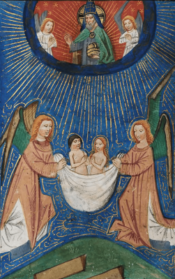 13. CRFH-De_Grey_Hours_The_raising_of_souls_to_Heaven Raising of souls to heaven (Manuscript illumination, ca. 1390)